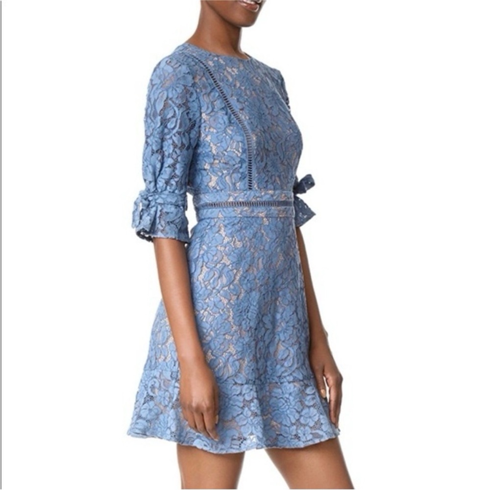 WAYF Rene Tie Sleeve Open Back Lace Mini Dress in blue